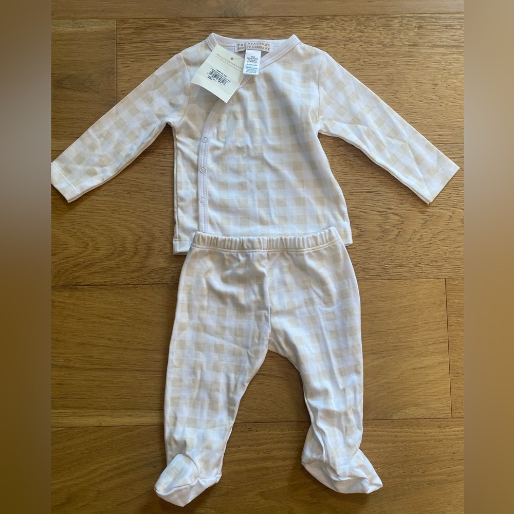 The Beaufort Bonnet Company Cameron Cross-Front gingham baby set 3-6m NWT